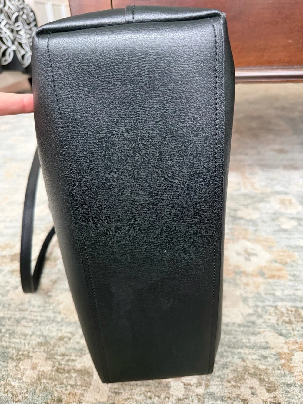 COACH Black Leather Tote Bag with Red Interior and Orange Tassel